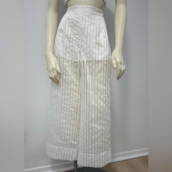 NWT BCBGMAXAZRIA Sheer Striped Wide Leg Cropped Pant - Picture 1 of 14